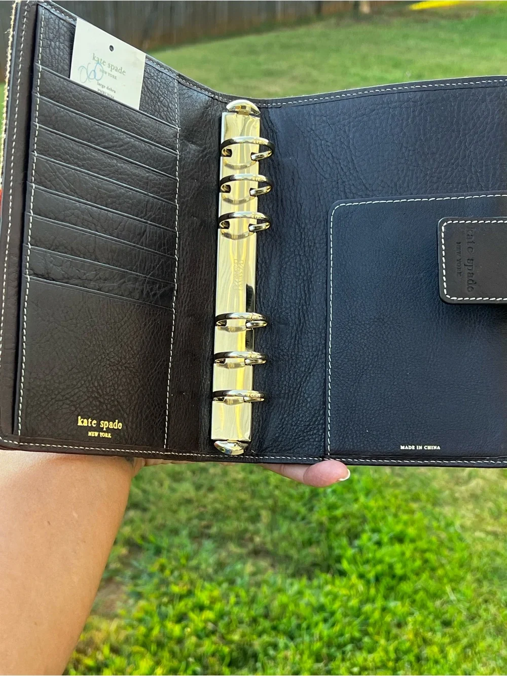 kate spade brown tablet folio with orange and cream stripe